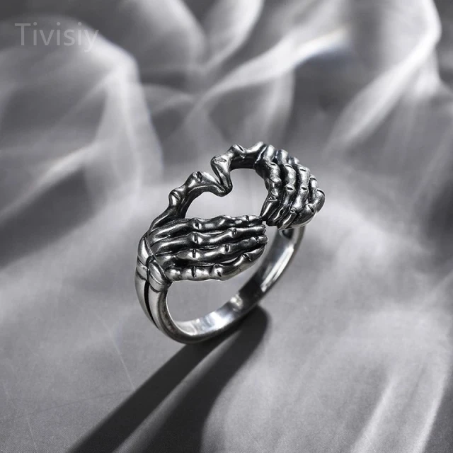 Hand with Heart Skeleton Couple Ring